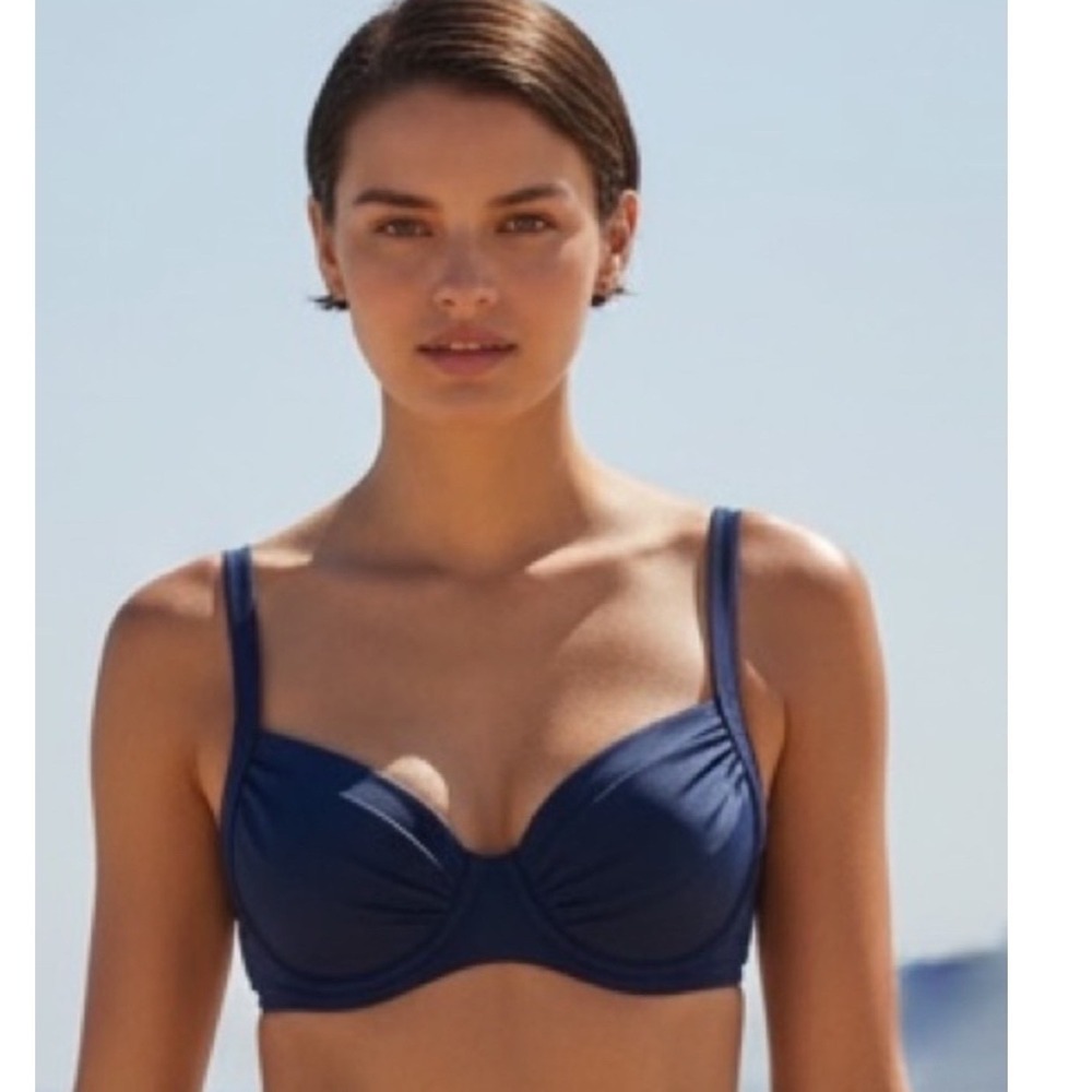 Lands' End Navy Blue Underwire Balconette Bikini Top‎ Swimsuit Size 18 NWT